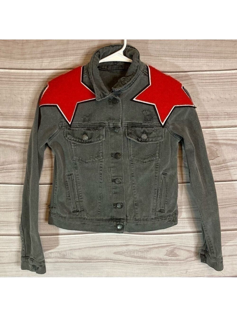 LF Carmar Grey Distressed Romeo Star Embroidered Jean Jacket